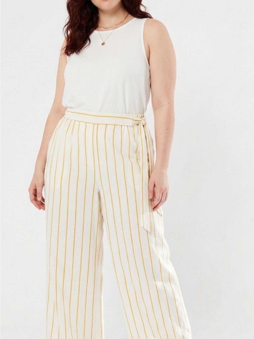 Favlux Cream & Yellow Stripe Wide-Leg Pants
